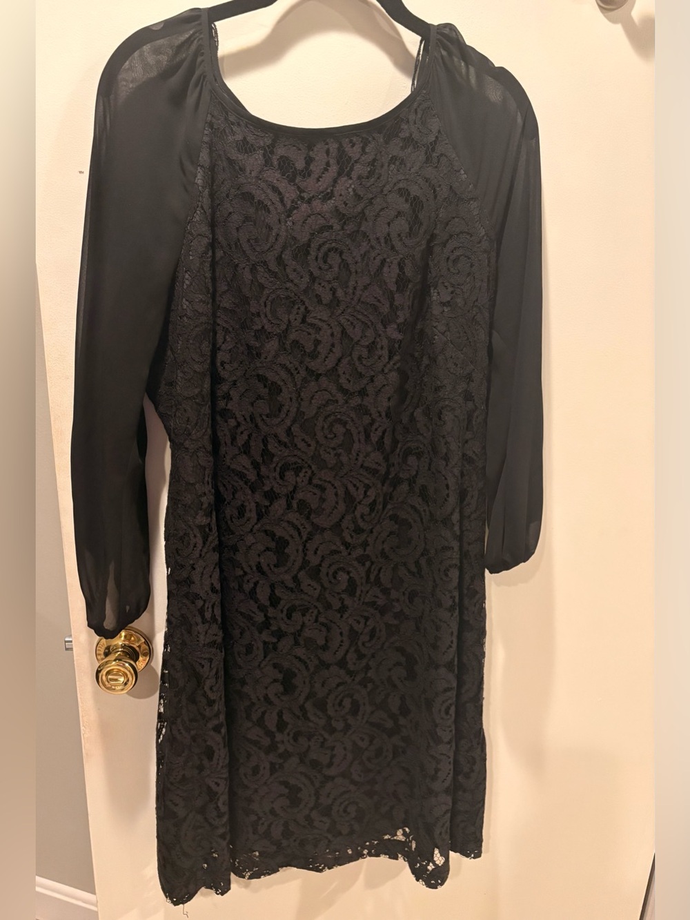 Adrianna Papell Black Lace Midi Dress – Elegant Long Sleeve Dress Sz 16